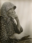 woman in check headscarf